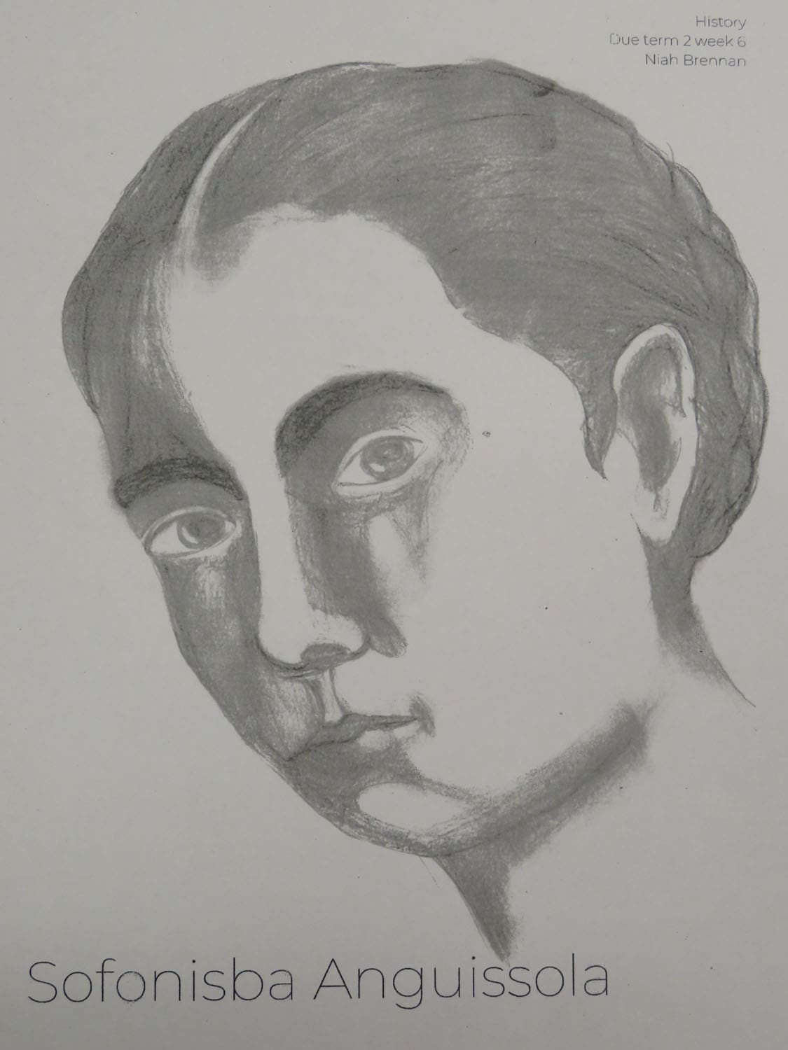 Student pencil sketch of Sofonisba Anguissola connects Renaissance artistry with the courage to forge an individual path.