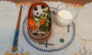 Hand-crafted panda rice and colourful garden vegetables express imagination and cultural connection through a students artistic edible creation.