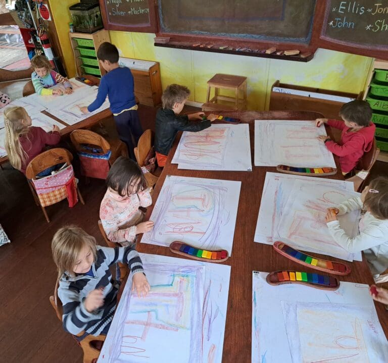 Kindlehill students cultivate imagination and communal rhythm through colourful drawings, connecting their head, heart, and hands together.